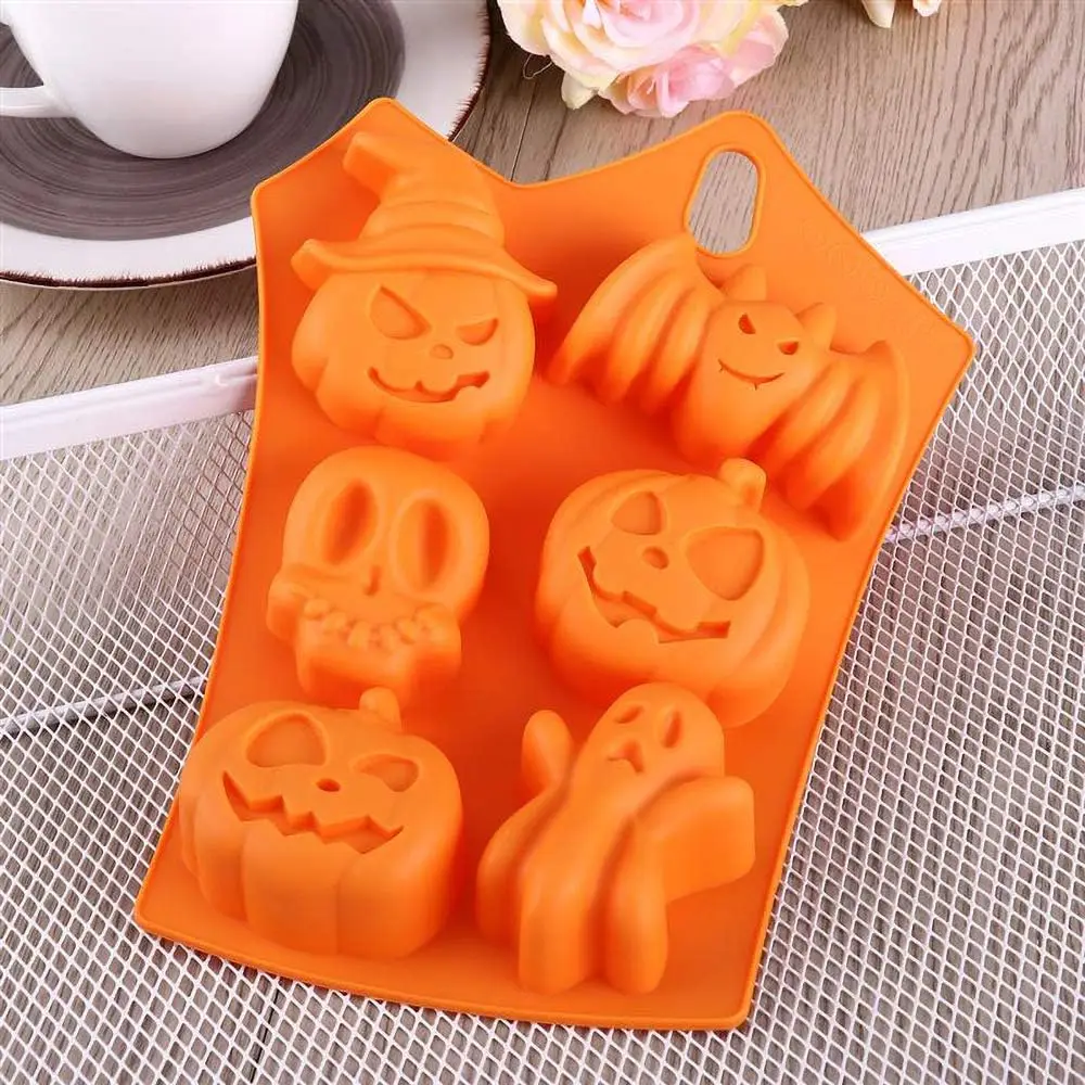2PCS Stampo Silicone Halloween,Divertente Pipistrello Zucca Faccia Teschio Fantasma Stampo,Sapone Handmade Stampi,Stampo per torta Silicone Muffin,Halloween per Dolci,Cioccolato,Ghiaccio- Arancione