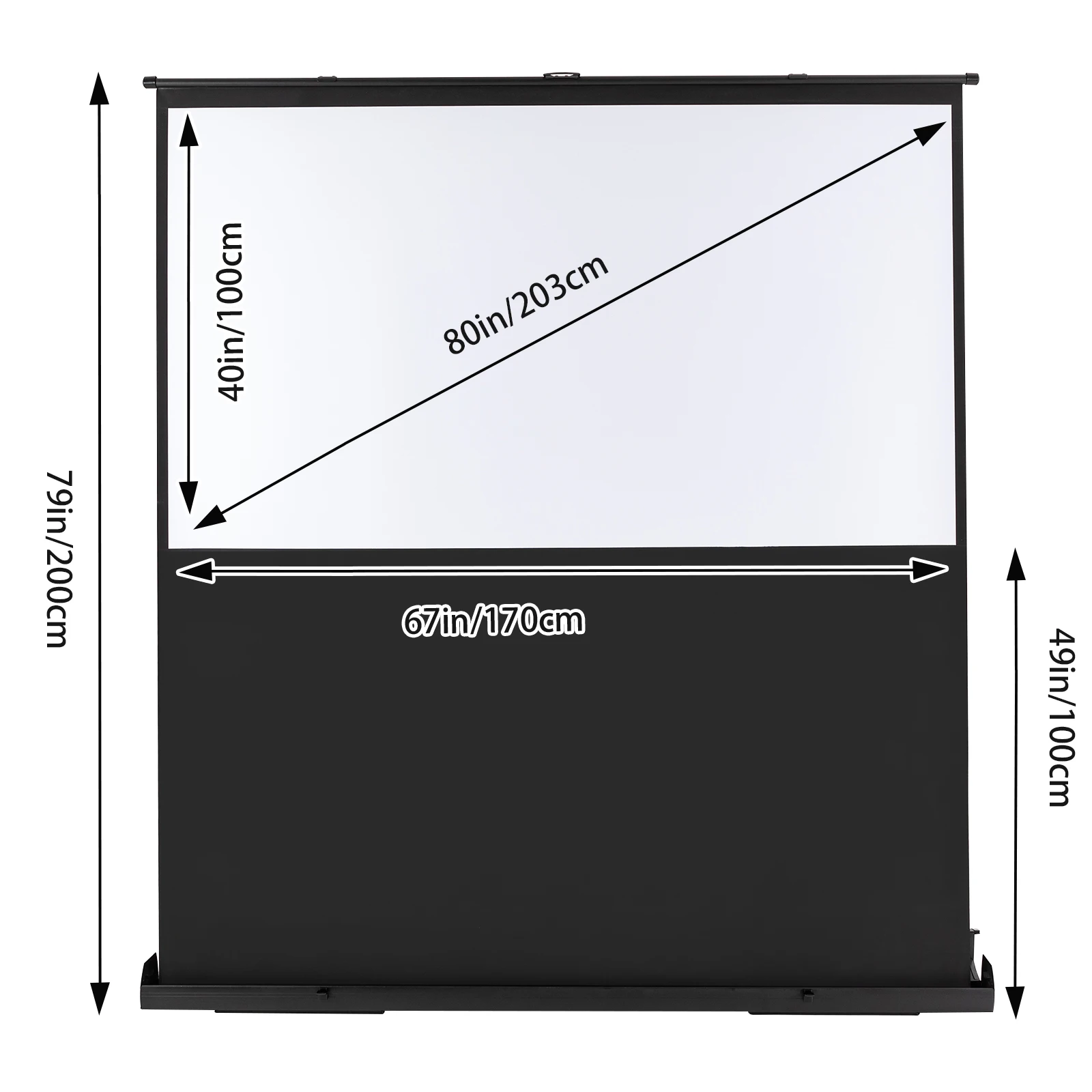 Tragbare 80-Zoll-Projektorleinwand, Klimmzug-Projektionsleinwand, Bodenprojektionsleinwand, 40 Zoll höhenverstellbar, 1,2 Verstärkungswirkung – Detail 2