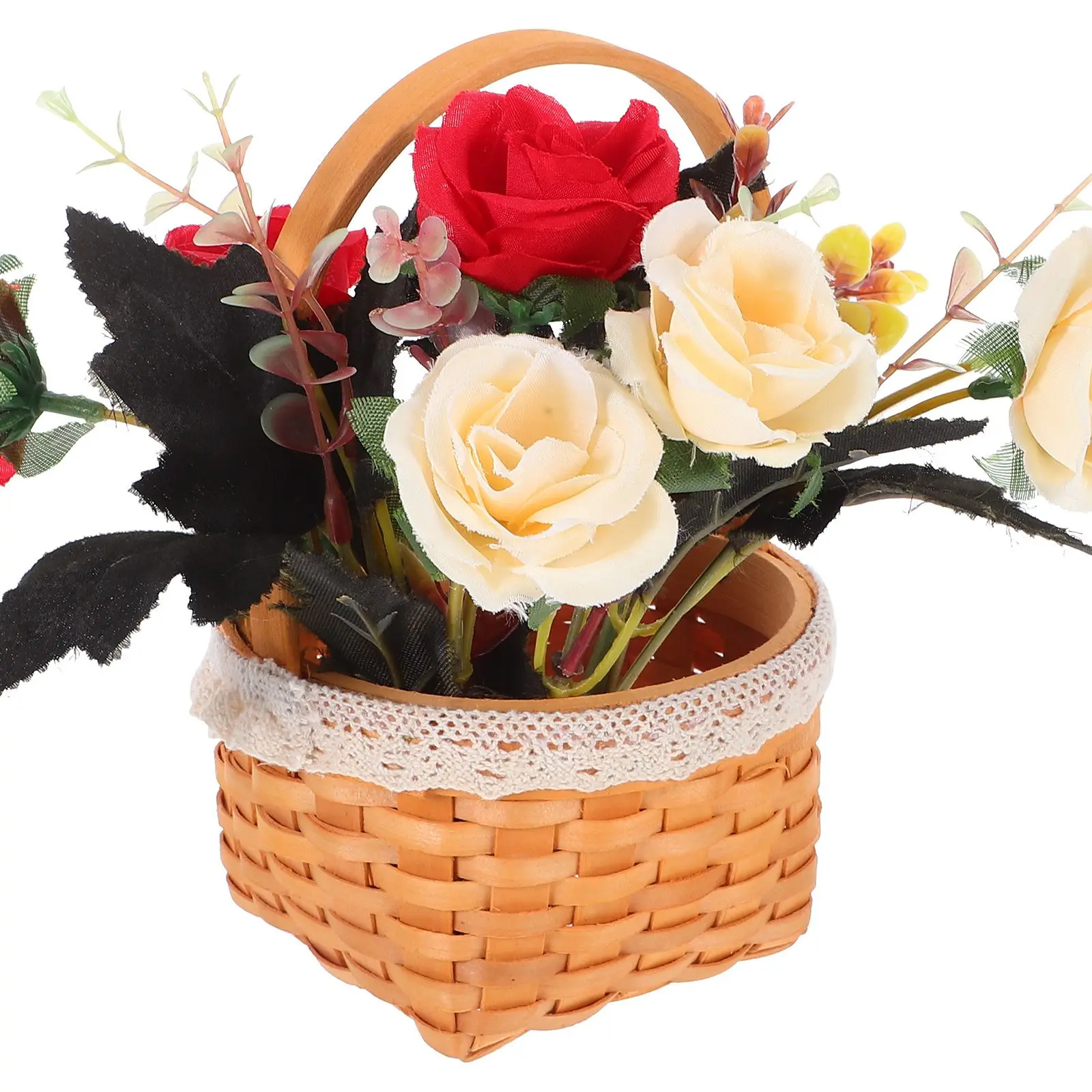 Mini Shopping Basket Flower Storage Egg Baskets for Fresh Eggs Easter Girl Candy Wood Children's Woven Arrangement Collecting 3