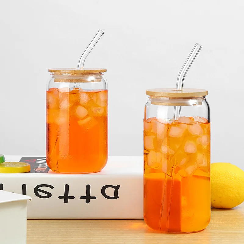 400/540ml Glass Cup With Lid Straw Transparent Bubble Tea Cup Juice
