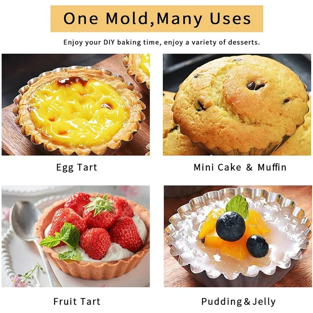 Description Picture 3 of item10 Pcs Reusable Stainless Steel Egg Tart Mold Baking Accessories Cookie Pudding Mould Mooncake Mold Pastry Tools Cake molds