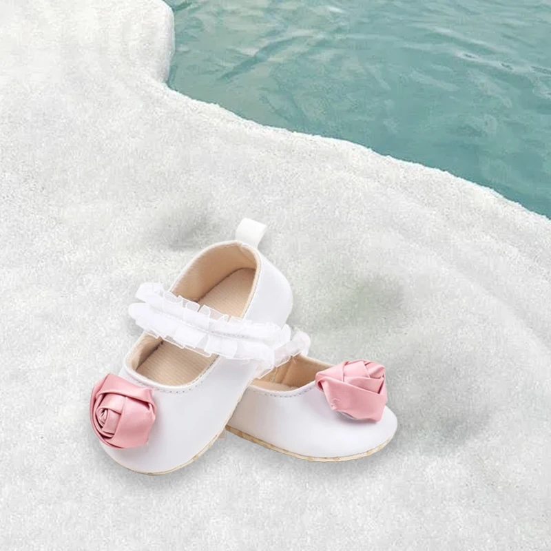 0-18Months Newborn Infant Baby Girls Mary Jane Shoes Princess Shoes Cute Lace Rose Design Soft Non-Slip First Walking