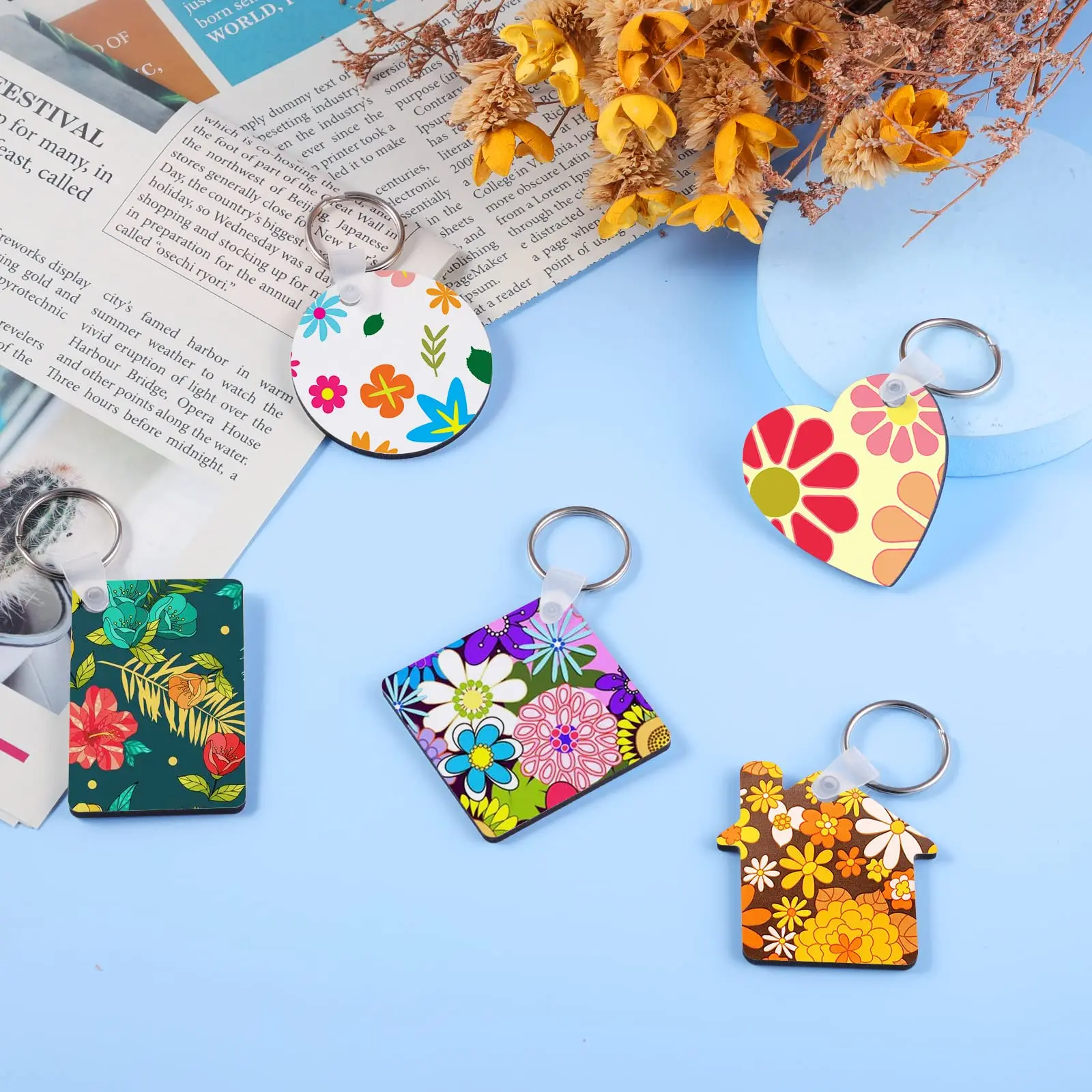 30PCS Sublimation Blanks Keychains Bulk Keychains Ornament Set