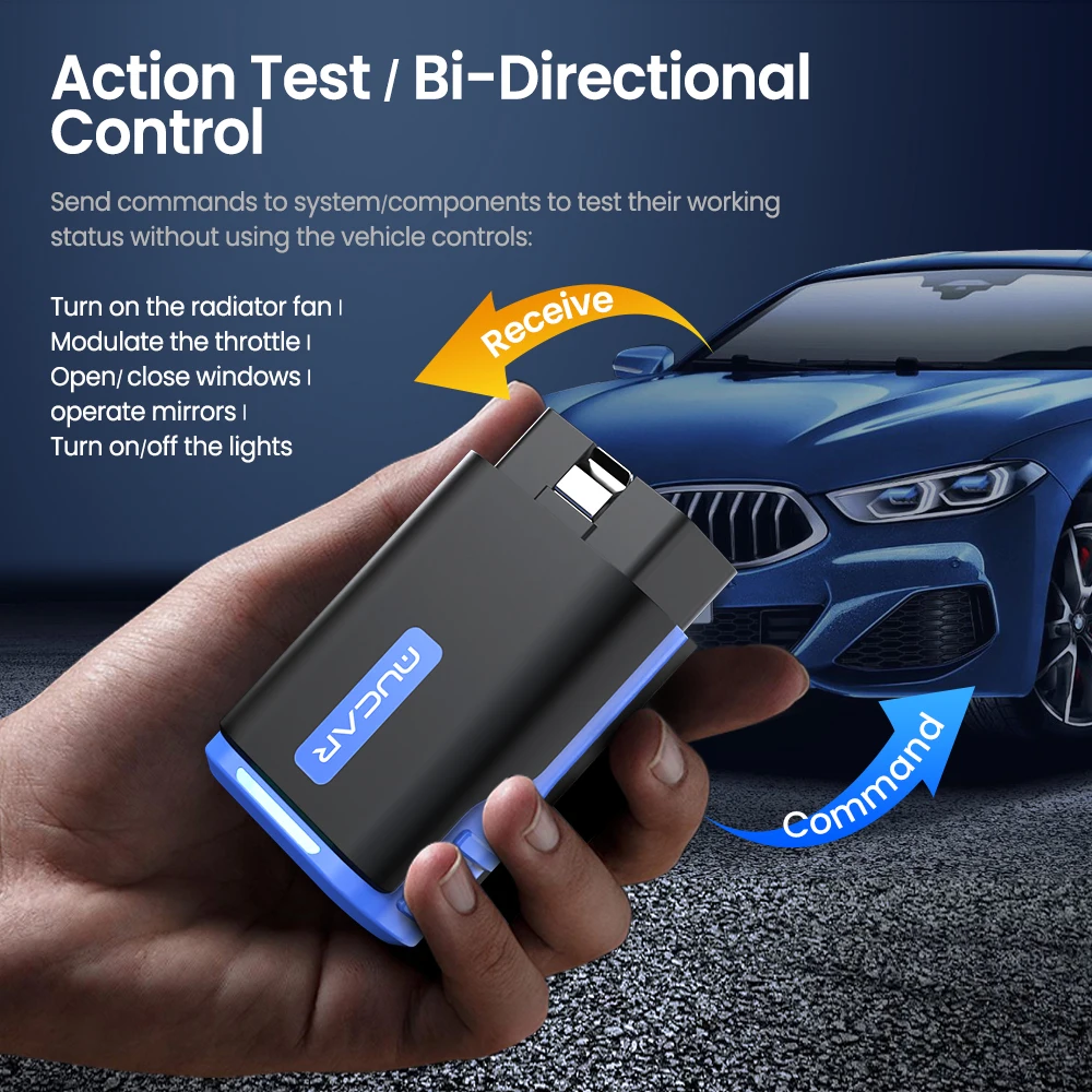 MUCAR 드라이버 스캔 블루투스 스캐너, 자동차 진단 도구, OBD2 스캐너, 활성 테스트, 전체 시스템 15 재설정, 자동 코드 리더, THINKDIAG