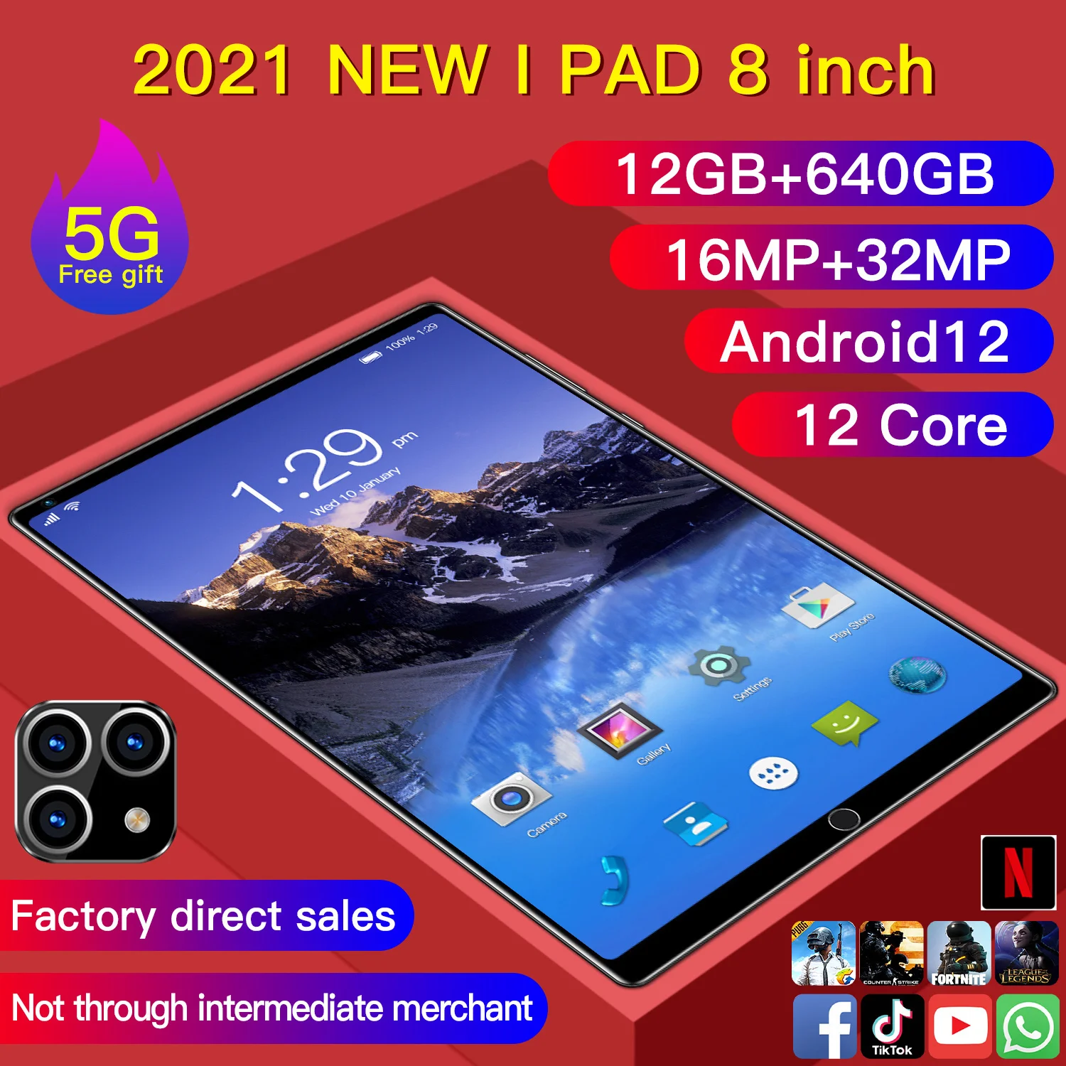 5G Tablet PC 12GB RAM 640GB ROM Global Version New Pad 8.0 Inch 32MP Camera 12 Core WIFI Google Play Send Keyboard Tablette |