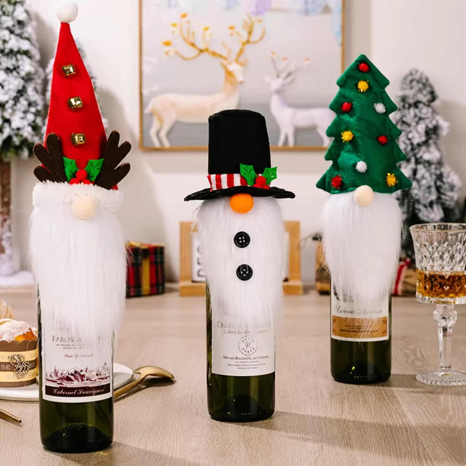 Christmas Tree Wine Bottle Covers Set Christmas Topper Wine Cap for