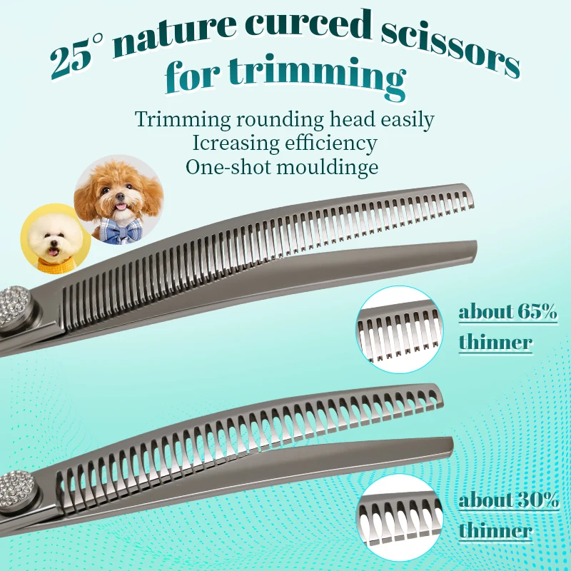 Crane High-end 7.5 Inch VG10 Sliver&Green Professional Dogs Grooming Thinning Scissors Curved Chunker Shears Tijeras Tesoura dog grooming scissors