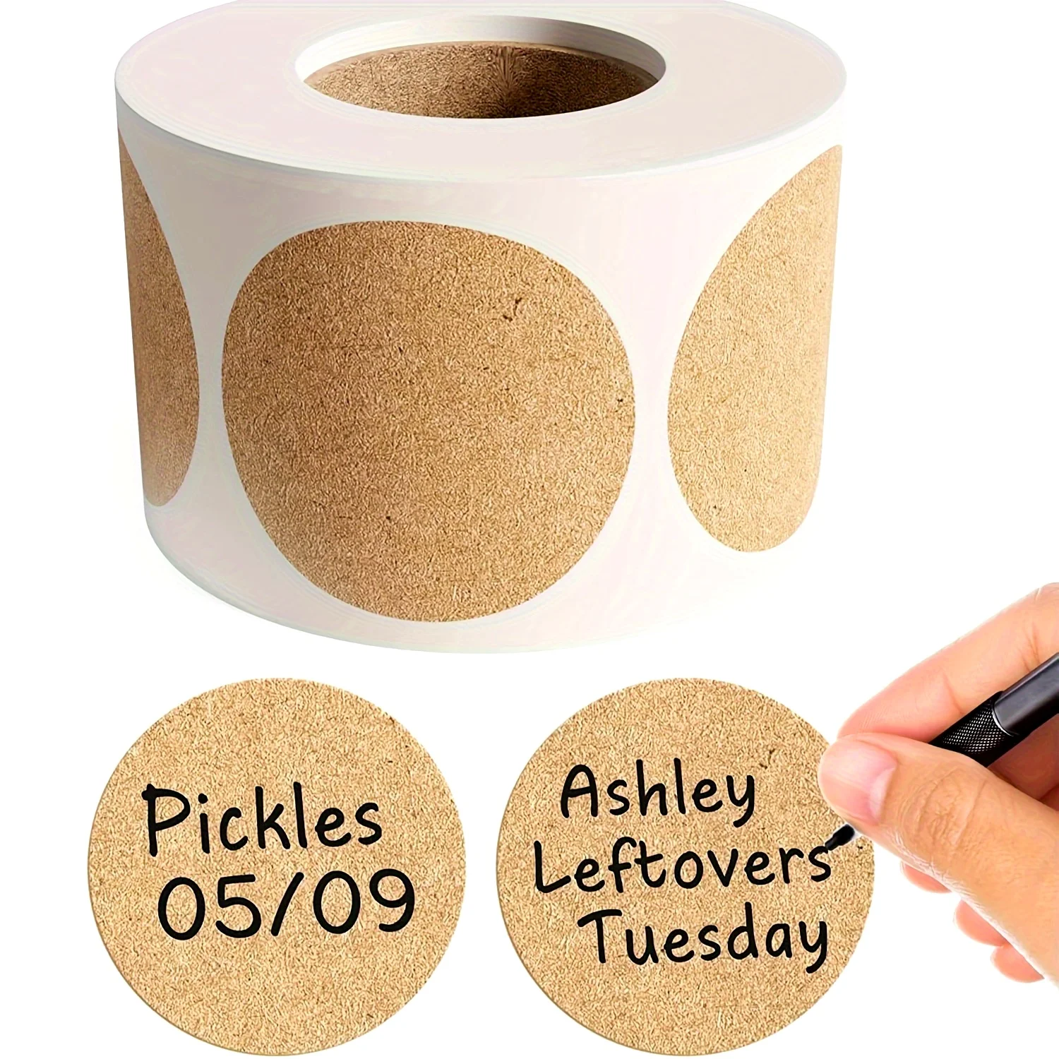 500 pieces of kraft paper labels-soluble glue round stickers, suitable for jars, bottles and containers