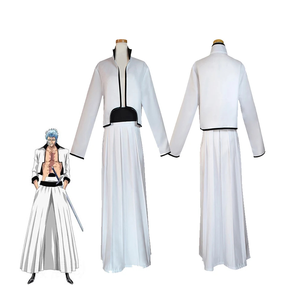 

Anime Bleach Grimmjow Jaegerjaques Cosplay Men Costume White Tops Skirts Waistband Set Outfits Halloween Party Disguise Suit