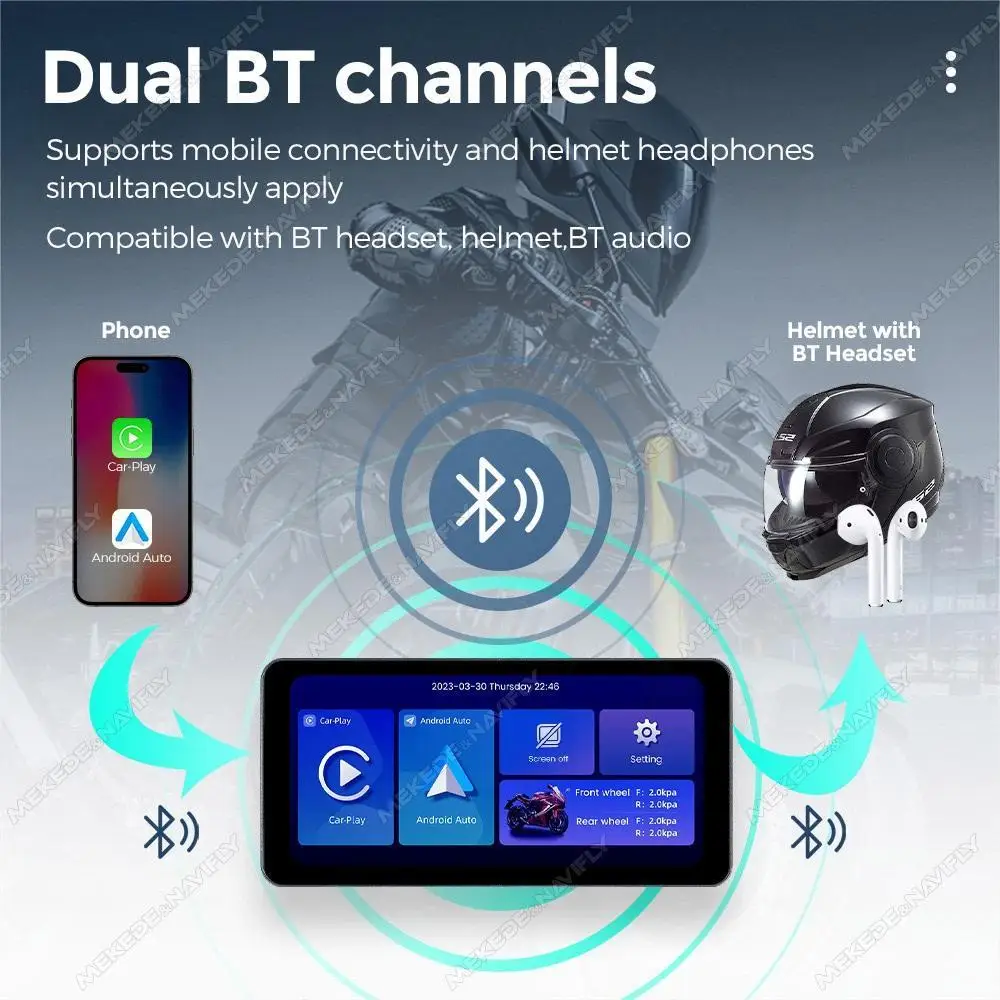 토모스트롱 6.3인치 1000nit 무선 CarPlay 및 안드로이드 Auto 지원, L300 BT 핸들바 리모컨 포함, TPMS 방수 기능 탑재