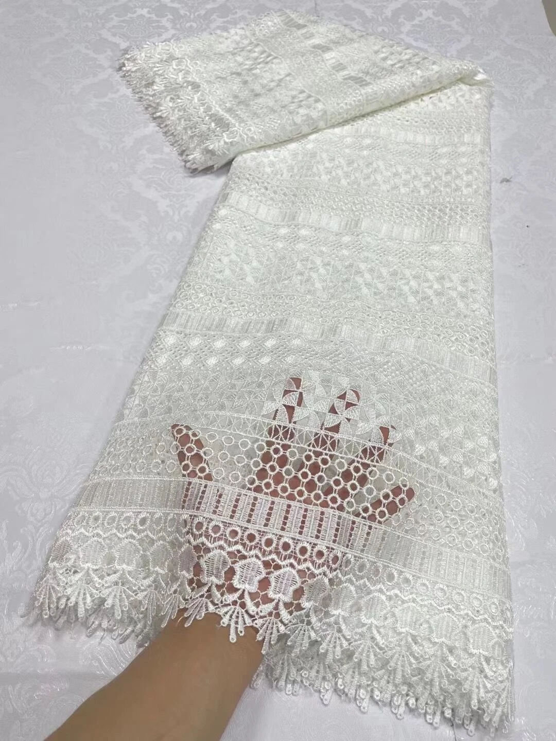 

African Nigerian Lace Fabric, High Quality, Embroidery Tulle, Pure Wedding Party, Damask Guipure Dress, White Cotton, 5Yard