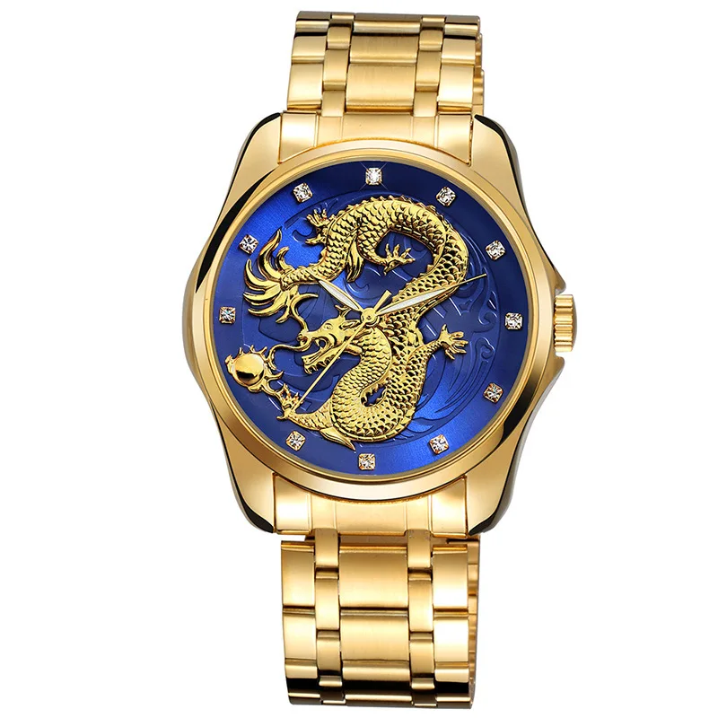 Skone Fashion Chinese Wind Dragon Totem Embossed Men's Stainless Steel Quartz Watch Business Watch Popular Creative Design custom custom labels for packaging luxury candles private label design 3d relief embossed metal label logo sticker 3d thick