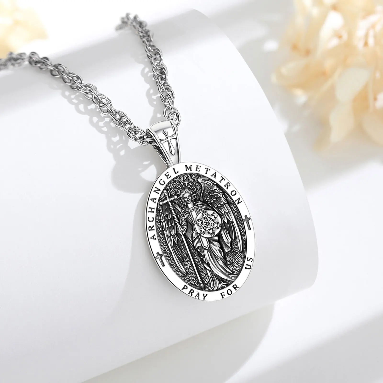 Eudora 925 Sterling Silber Erzengel Metatron Halskette für Frauen Judentum ﻿ Amulett-Medaillenanhänger Religiöser Schmuck Festtagsgeschenk – Detail 7