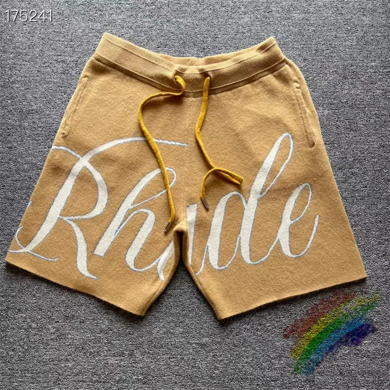 

2023ss khaki Rhude Jacquard Logo Shorts Men Women 1:1 Best Quality Drawstring Breeches