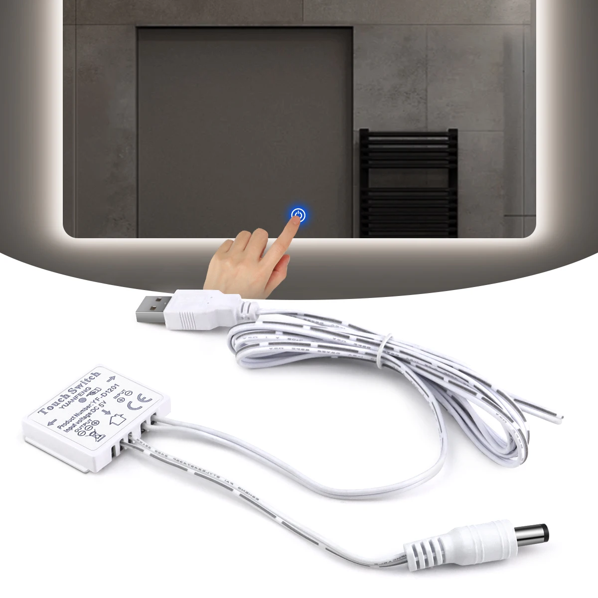 DC 5V USB LED Dimmer Switch DC Male Head Port Adjustable Touch Sensor Switch For Bathroom Makeup Mirror Light Backlight Decor