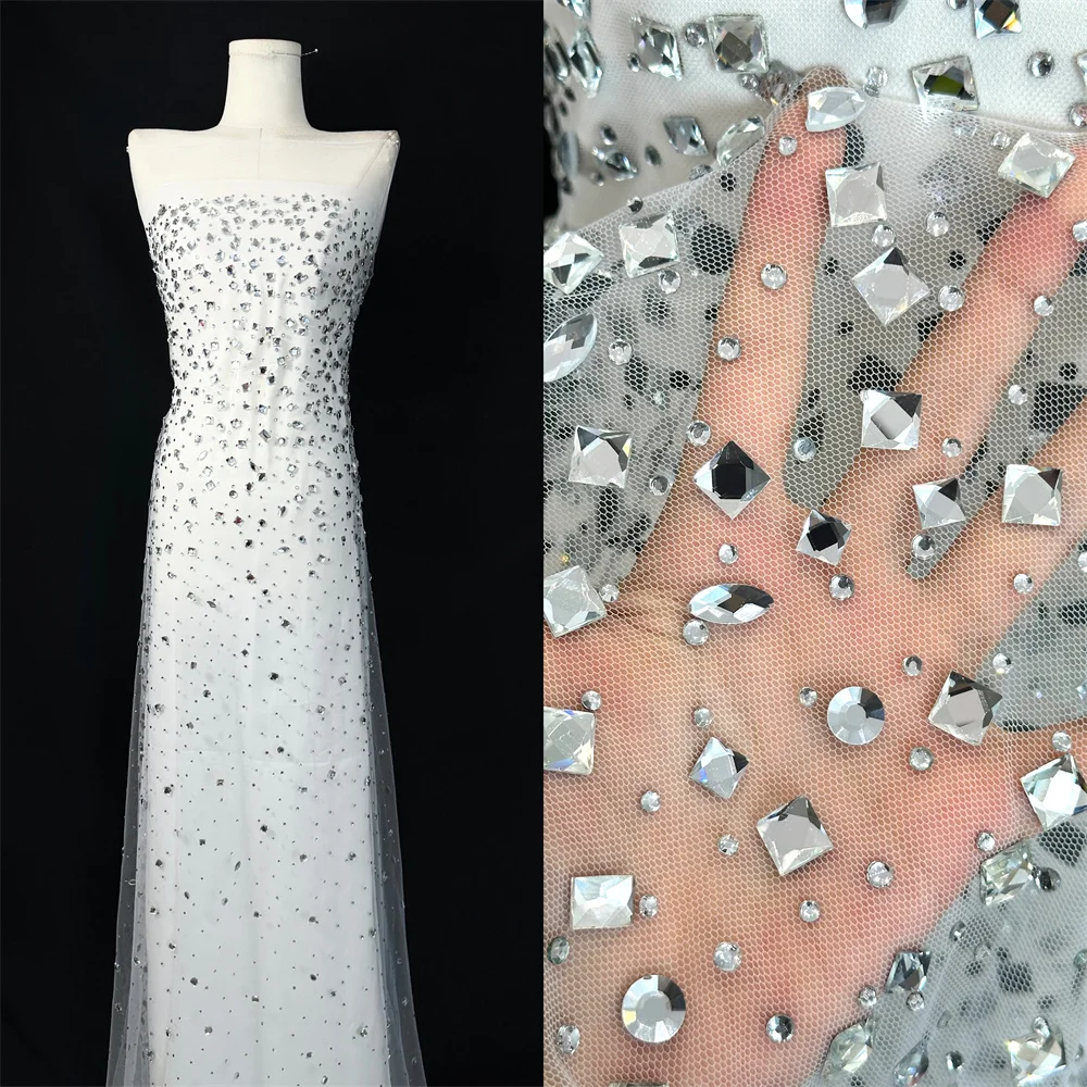 African Heavy Stones Lace Fabric for Women Nigerian French Stones Tulle Lace Fabric Wedding Party Dress Sewing