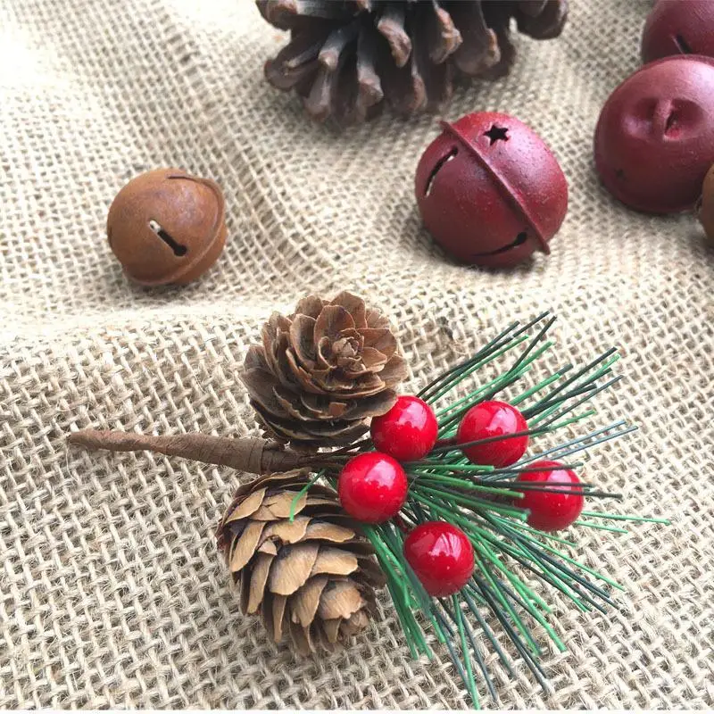 10Pcs Christmas Simulation Berry Pine Branch Decoration Christmas Pine Holly Branch Decor Home Holiday Decor GiftBox Accessories