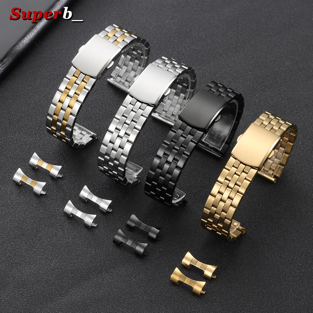 Universal Stainless Steel Metal Watch Band with Folding Buckle - Elegant Bracelet Strap
