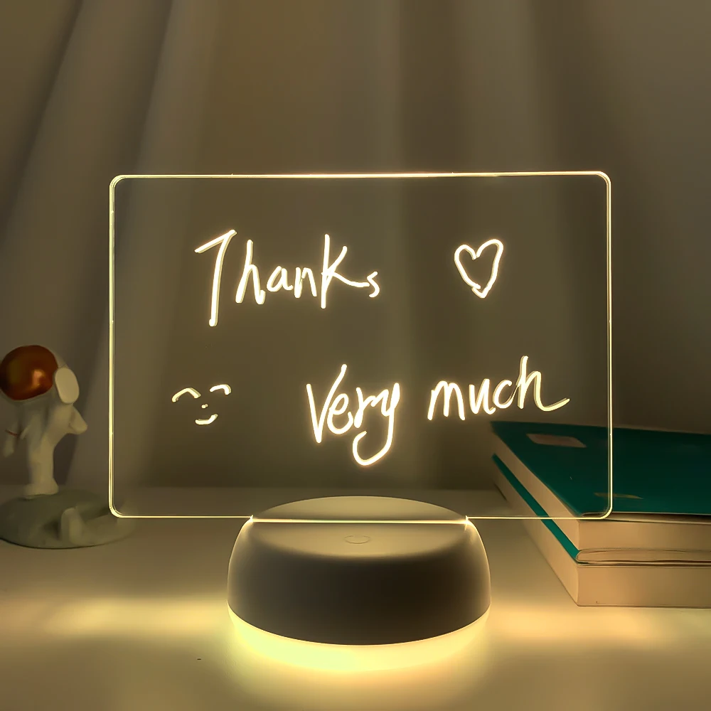 Note Board 3D LED Lamps Acrylic Message Note Board Erasable USB Children's Drawing Board Bedroom Night Light Birthday Kids GiftsFeatures: night lamp for bedroom wall