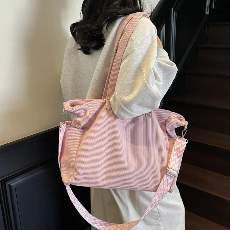 Casual and Lazy Style Bag for Women, Autumn and Winter New Fashion Corduroy Tote Bag, Large Capacity Commuter Shoulder Bag, Underarm Bag, Crossbody Bag