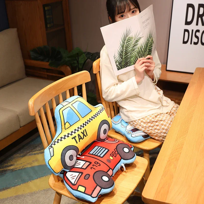 Cartoon Police Car Fire Truck Excavator Plush Toys Stuffed Doll Hug Pillows Chair Cushion Kids Children Boys Gifts Room Decor 3