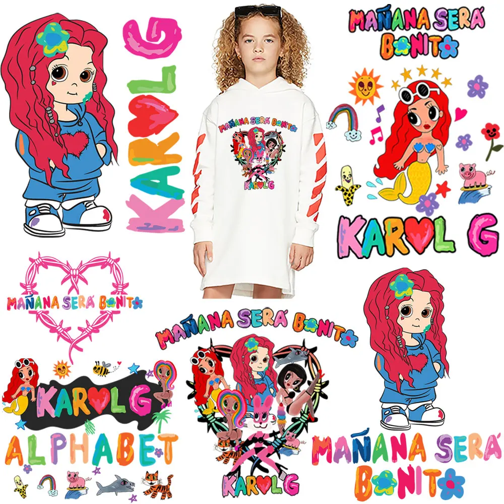 

manana Karol G Patches Iron-On Transfer For Clothing DIY Washable Thermo Sticker Heat Transfer Sticker Cartoon Karol G Applique