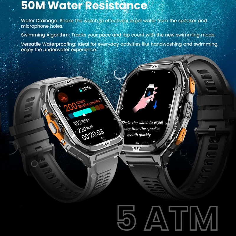 GPS Outdoor Sports Smart Watch Men 1.96 Inch 466*466 AMOLED HD Screen 530MAH Battery Bluetooth Call 5ATM Waterproof Smartwatch