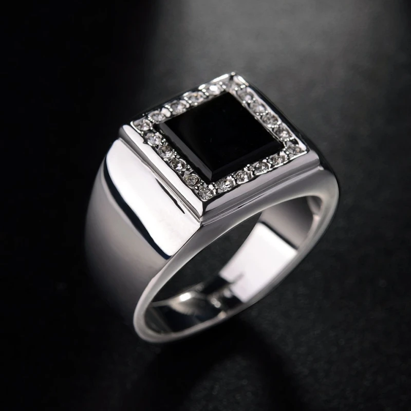 Fashion Rings For Men Luxurious Dominant Black Zircon Ring Wedding Engagement Ring Party Jewelry