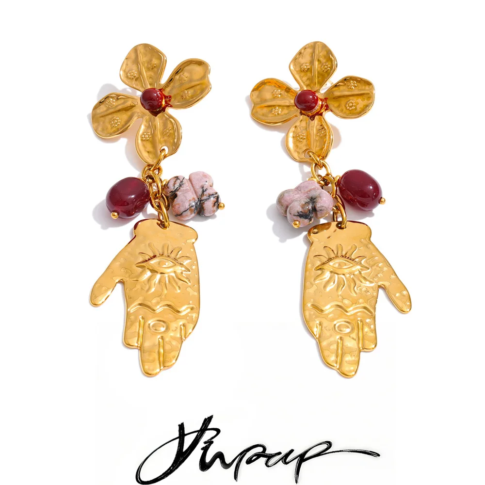 Yhpup 2026 Earrings Stainless Steel Flower Palm Pendant