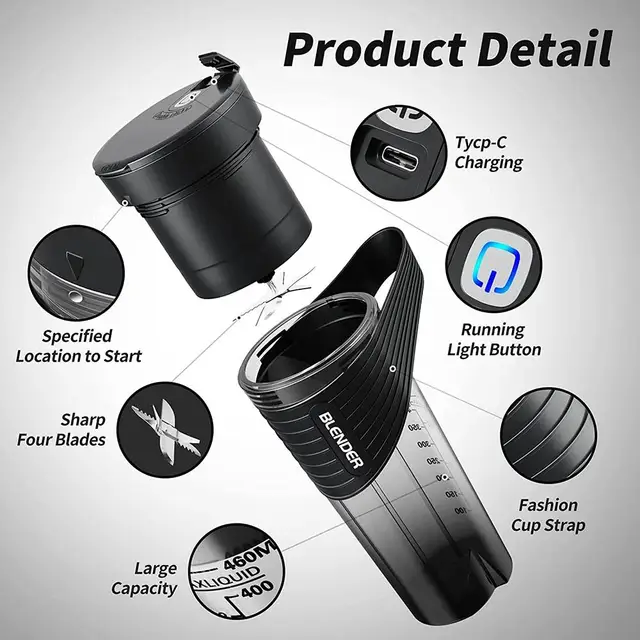 New Portable Blender Juicer Type-C Charging Personal Smoothie Blender Fresh Juice Mixer Machine Sport Travel Shakes Stirr - Image 3