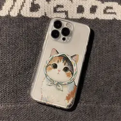 Cartoon Kitten Couple Transparent Phone Case - Cute Stylish Protective Cover for iPhone 13 Pro Max (TKK - CS3709)