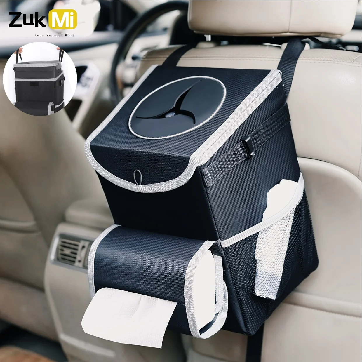 

Автомобильный мусорный бак с крышкой, 3,5 галлонов, автомобильные мусорные банки со съемным герметичным вкладышем, регулируемый держатель для салфеток и хранилище