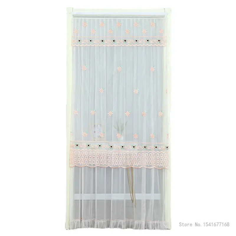 Punch-Free Mosquito Screen Door Curtain, Breathable Bedroom Partition Curtain, Double Layer Lace Embroidered Door Curtain, 1Pc