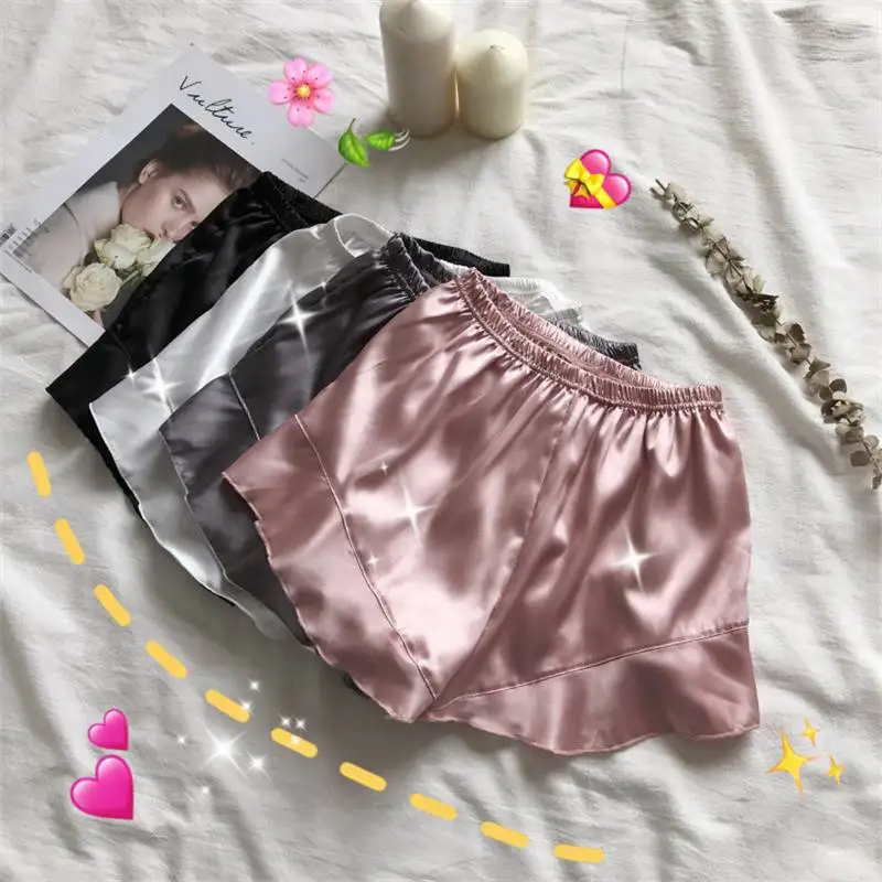 

Safety Pants Safe Shorts Thin Artificial Silk Satin Ruffled Summer Outer Inner Wear Anti-exposure Shorts for Women