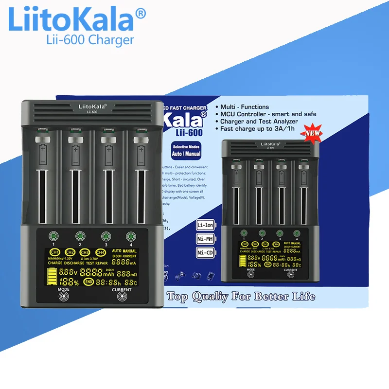 LiitoKala Lii-500 Lii-600 Lii-S8 Lii-PD4 Lii-PD2 LCD 3.7V/1.2V 18650/26650/16340/14500/18500 Battery Charger with screen battery charger,battery charger adapter