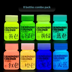 Luminous Glow-in-the-Dark Fluorescent Acrylic Paint for DIY Textile and Wall Art (8 Bottles)