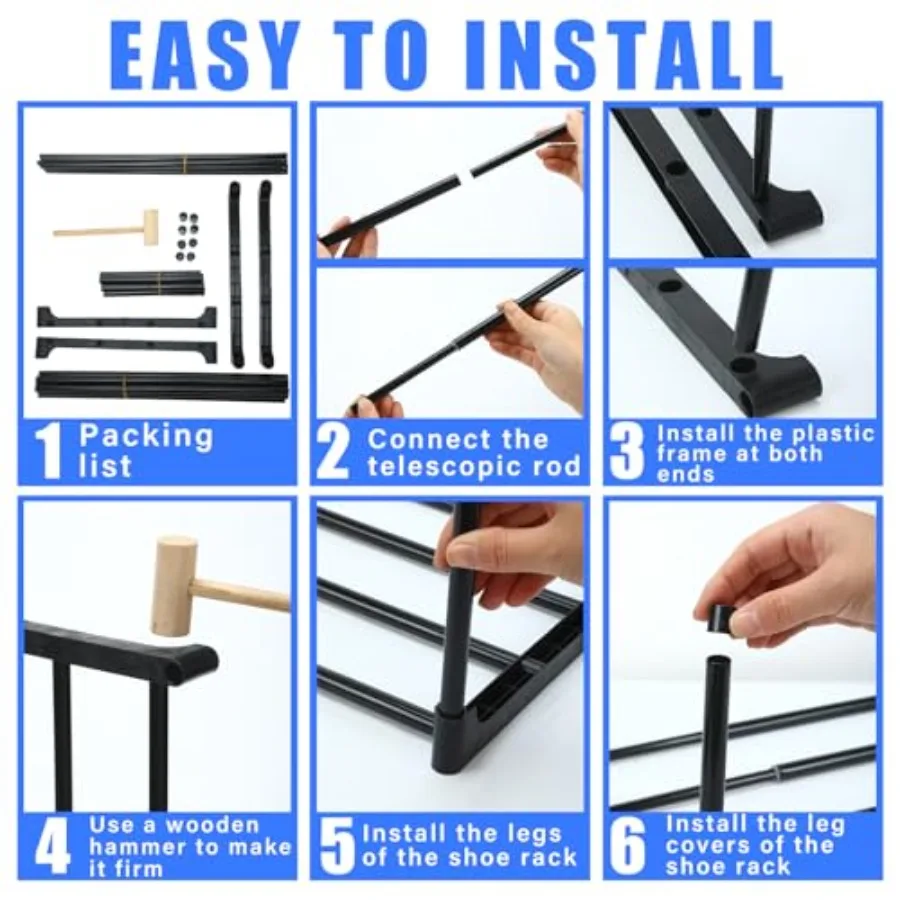 2 Pcs Expandable Shoe Rack 16 ''30 '' Adjustable Shoe Shelf Metal 1 Tier Rack Black Stackable Organizer for Cabinet Entryway Cl