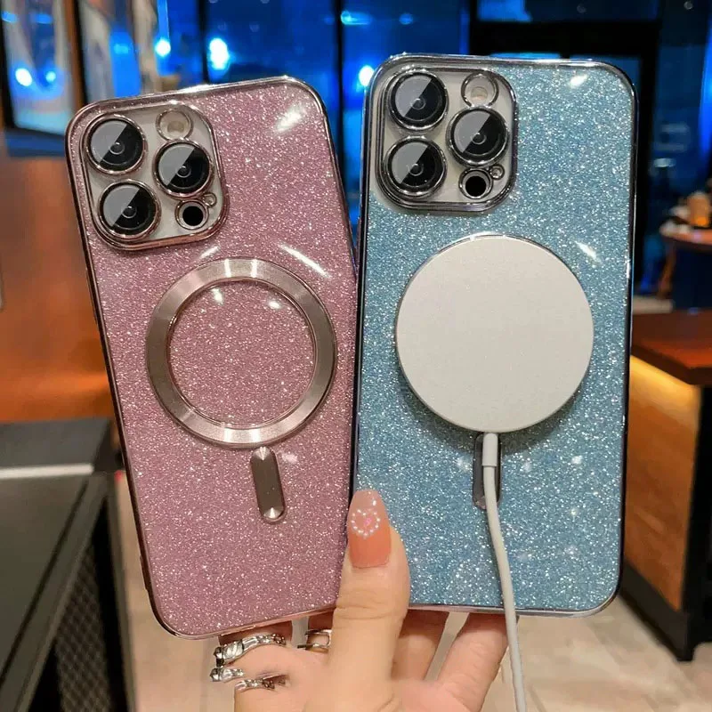 

Fashion Magnetic Case For iPhone 14 13 12 11 Pro Max 14Plus Luxury Color Plating Clear Soft Silicone Wireless Charging Cover