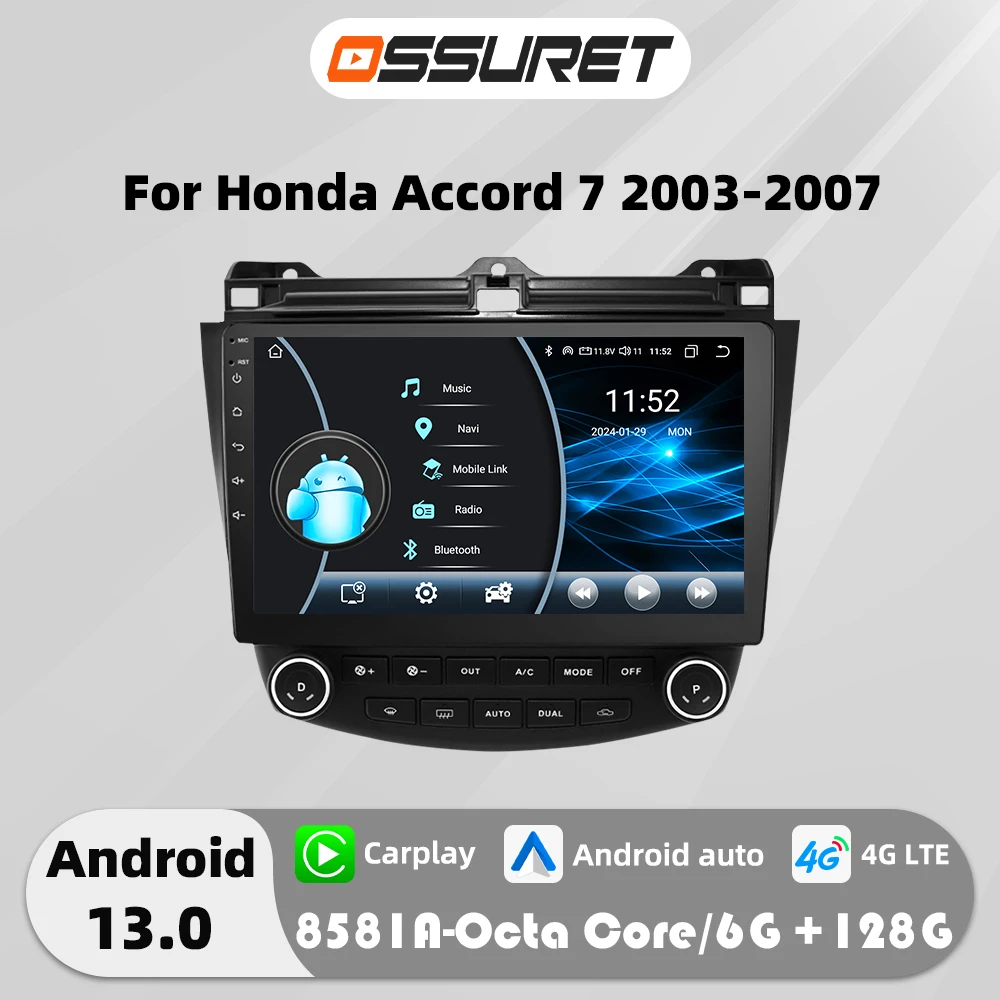 10.1"Android 13 Radio samochodowe dla Honda ACCORD Odtwarzacz multimedialny 4G Autoradio AI Carplay GPS navi Stereo 2din SWC Screen