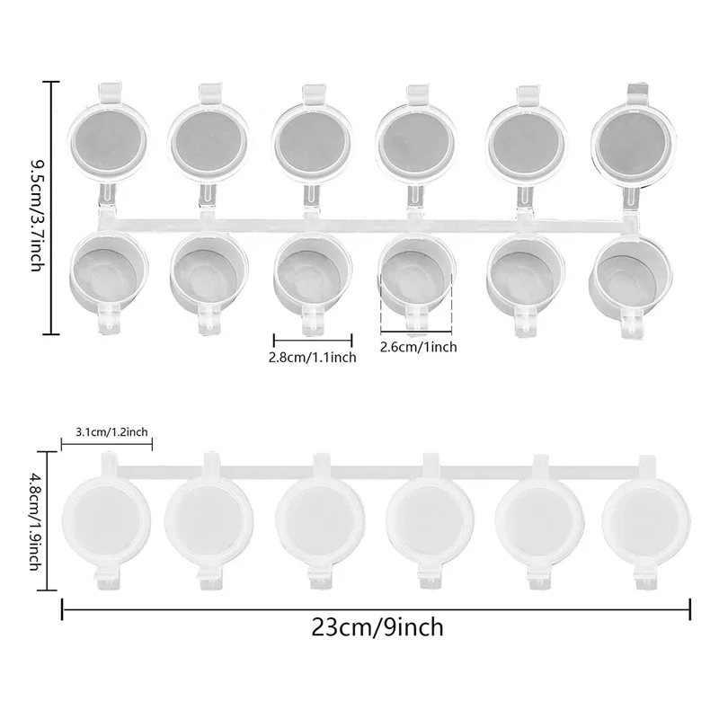 5 Strips 30 Pots Empty Paint Strips Paint Cup Pots, 10Ml/ 0.35Oz Mini Paint Pot Strips Clear Plastic Storage Containers 4