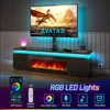 Fireplace TV Stand with Led Lights and Power Outlets, TV Stand Mount with Electric Fireplace, Black Entertainment Cent 2