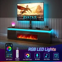 Fireplace TV Stand with Led Lights and Power Outlets, TV Stand Mount with Electric Fireplace, Black Entertainment Cent 2