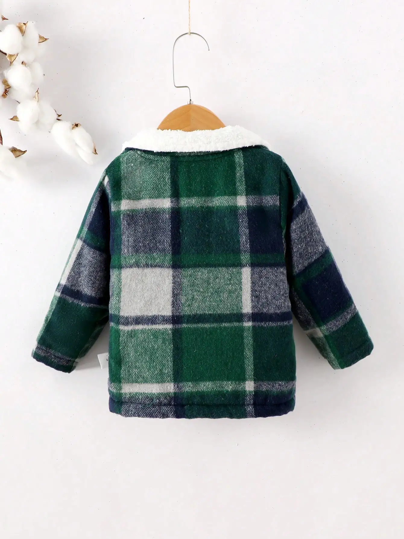 Japanese-Korean Style Boy Baby Gentleman Lapel Small Coat Green Plaid Long-Sleeved Breasted Thick Coat Matches Everything