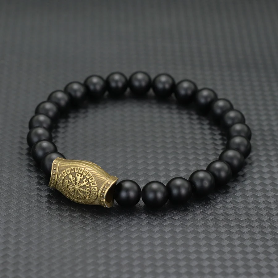 Men Stone Viking Bracelet Handmade Lava Onyx Hematite