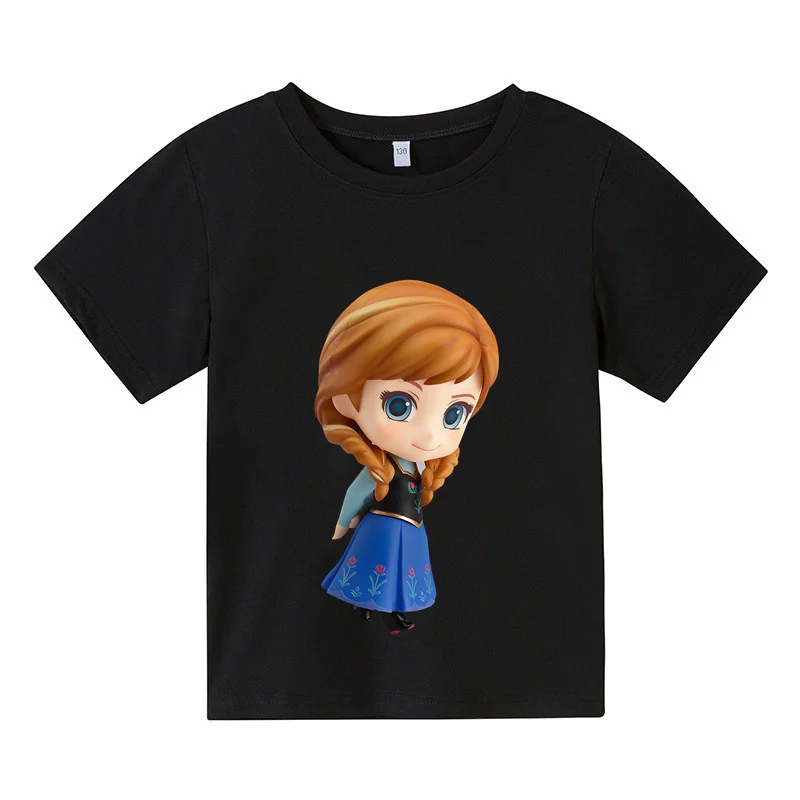 

2024 New Princess Elsa T-Shirt Kid Girl Clothing Disney Student Teen Short Sleeve Birthday Party Clothing Ages 1-14