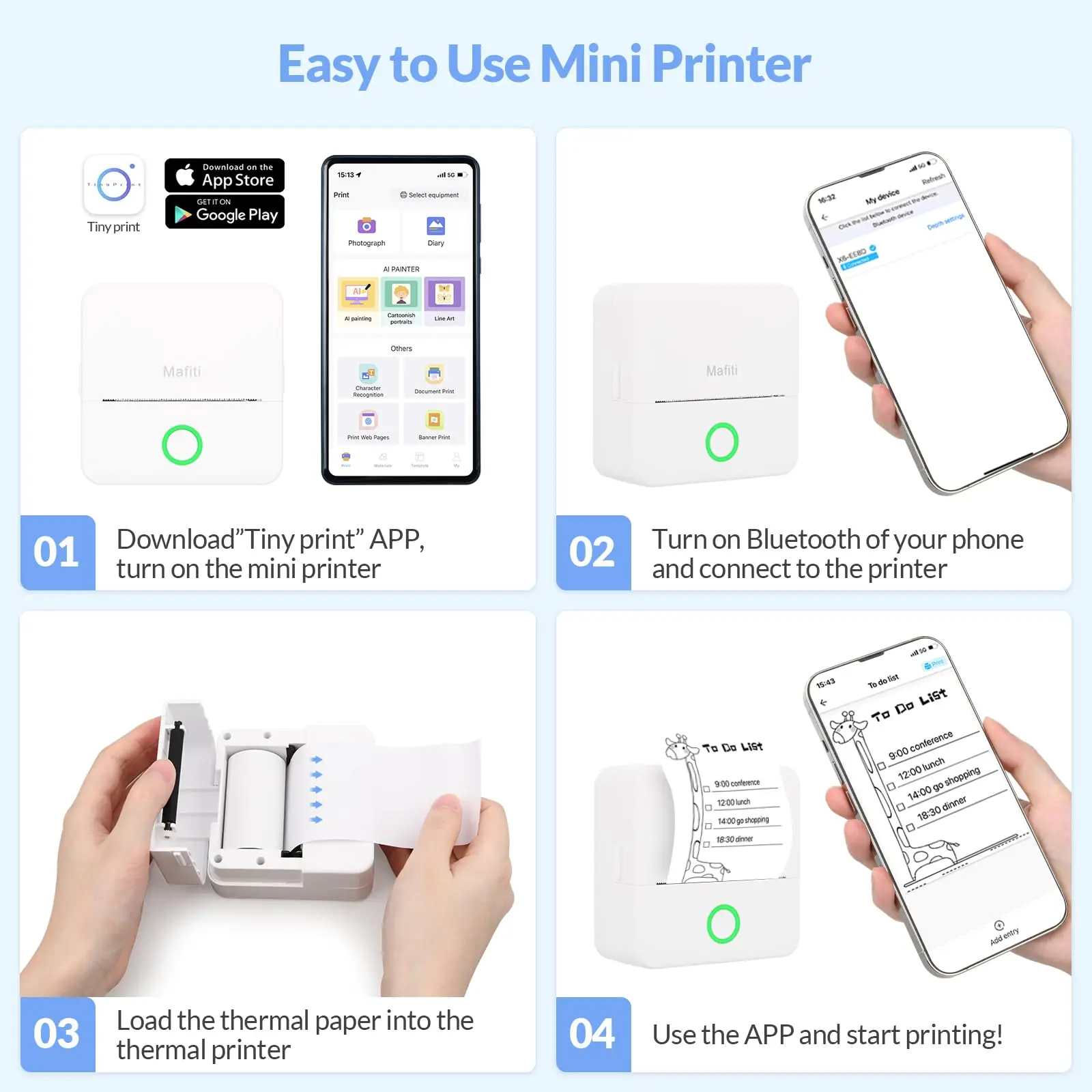 Mini Printer, Thermal Printer Label Maker, Portable Mini Wireless Inkless Printer, Small Pocket Printer For Pictures, Photos