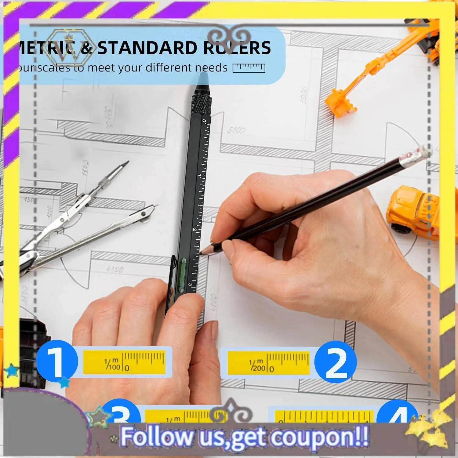 새로운 멀티툴 펜 멋진 가제트, 스타일러스가 포함된 참신한 펜, 레벨, 눈금자, 드라이버, 아빠 남편을 위한 생일 선물 Black Durab