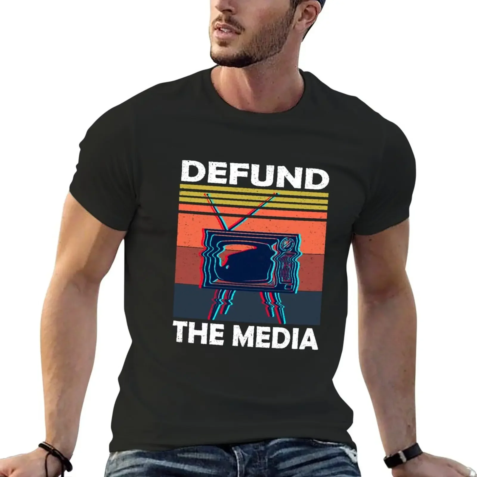 

Retro vintageDefund the media T-Shirt new edition tees sports fans big and tall t shirts for men