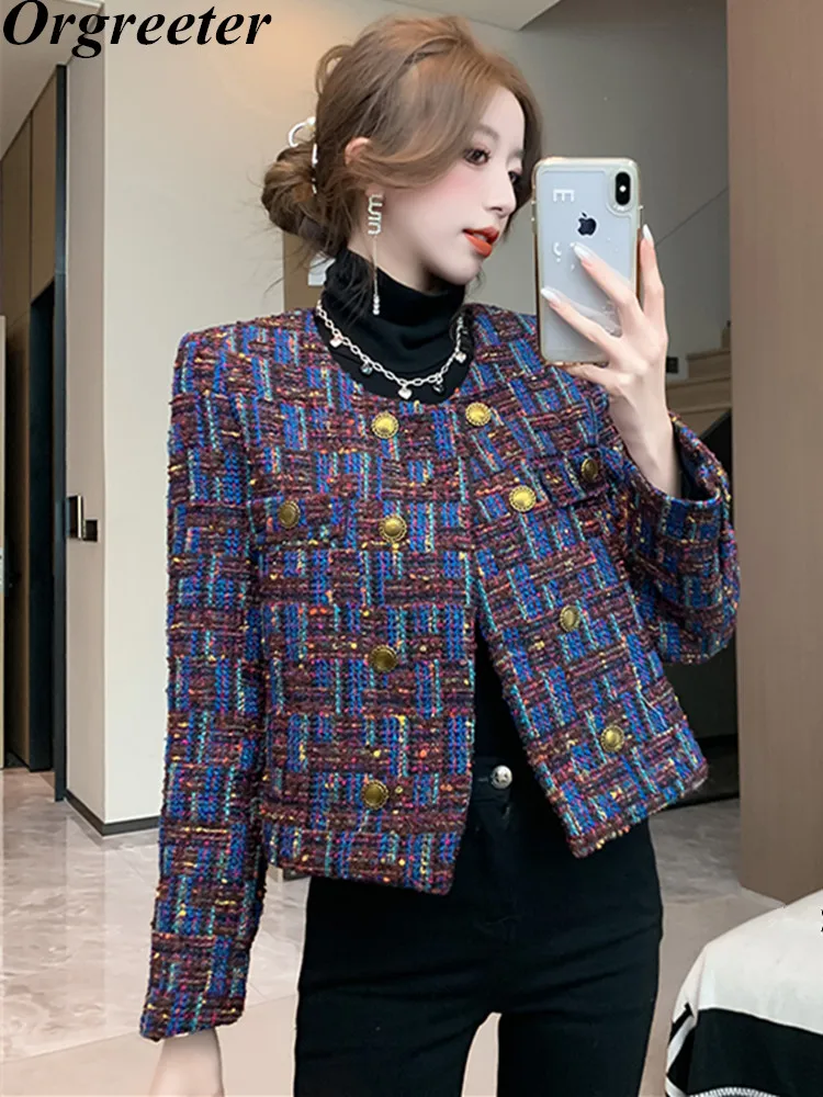 GETADME Plaid Tweed Jacket for Women, Short Fringes Coat, Small Fragrance, Elegant Cardigan, High Quality, Brand Design, Luxury, Fememal