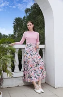 AP 2025SS – robe en Satin à fleurs pour femmes, rose clair, tricot, col en v, pull, jupe élégante pour dames 5